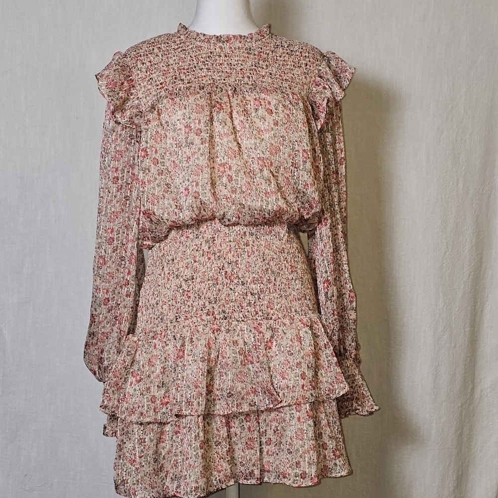Endless Rose Floral Striped Smocked Chiffon Dress Sz M